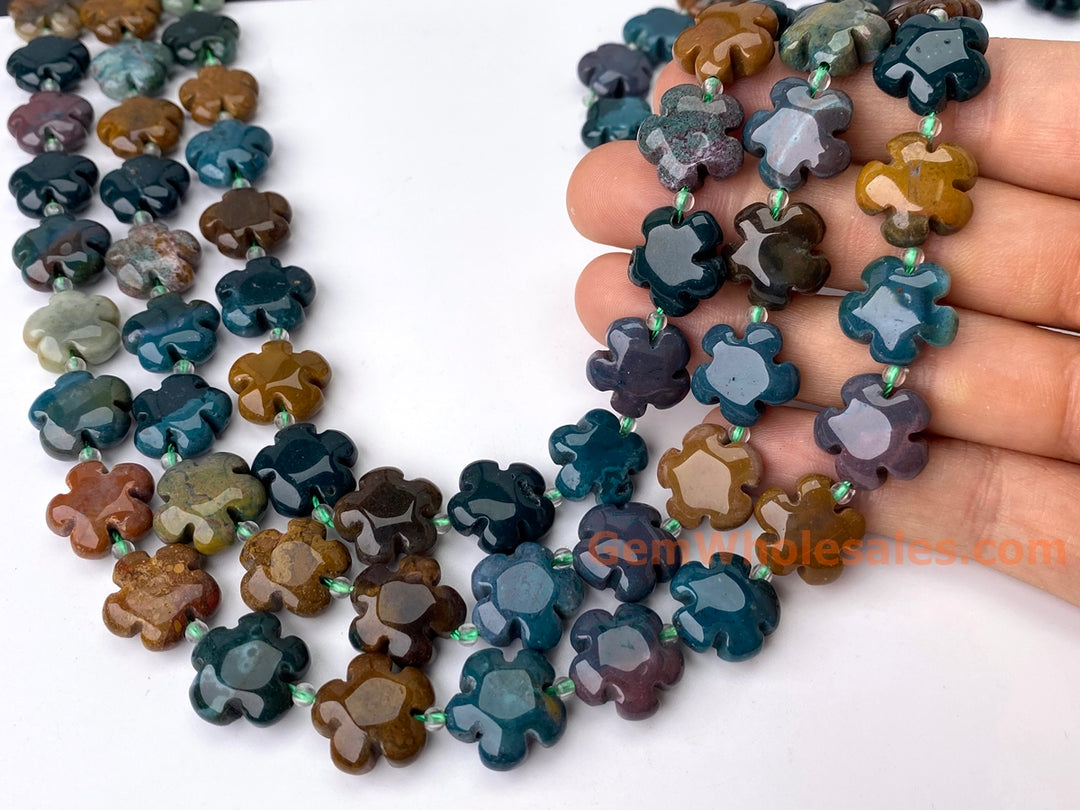 15.5" 15mm/20mm natural ocean jasper flower jewelry beads