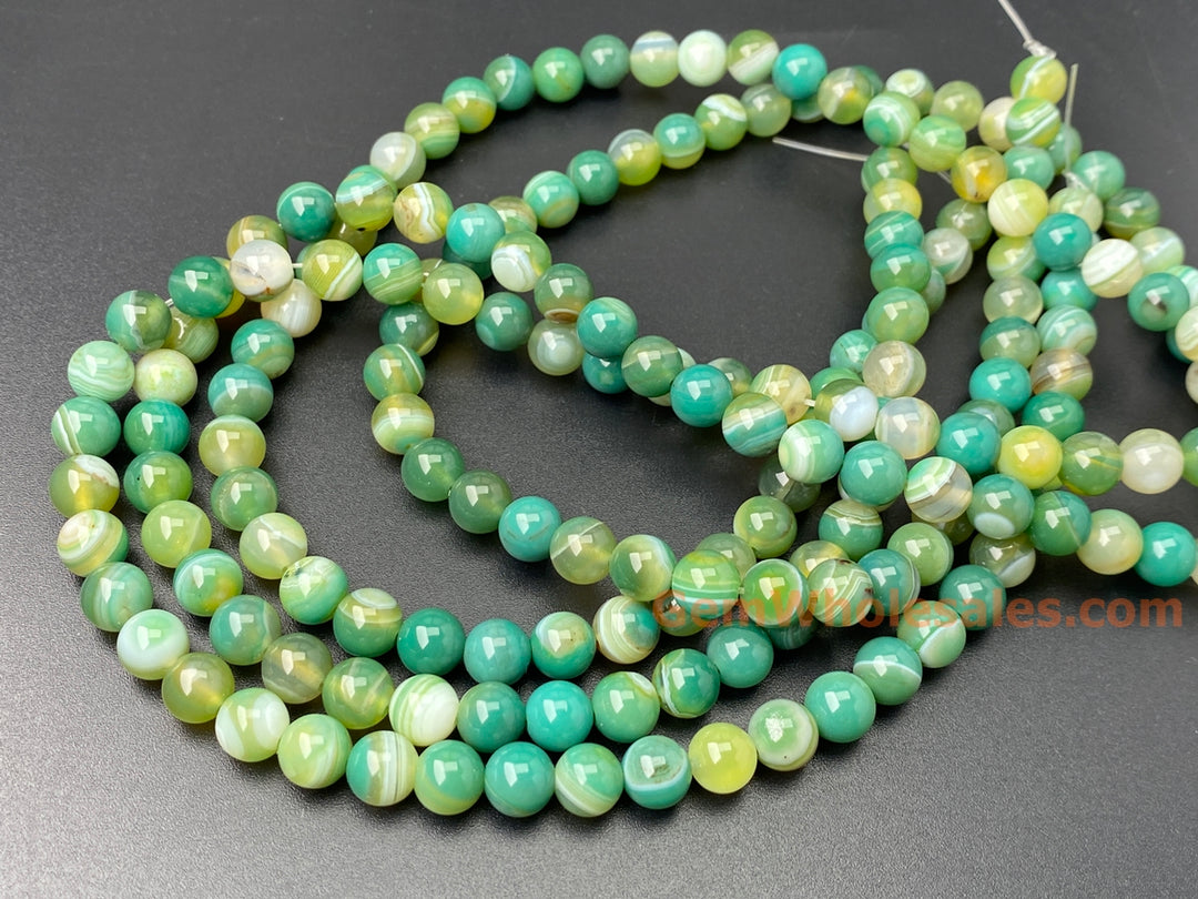 15" 8mm Mix Green stripe agate round semi precious stone beads