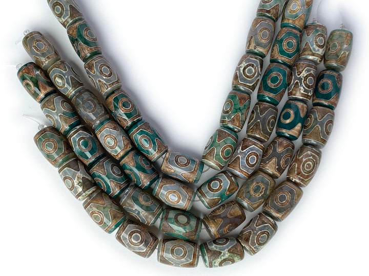 14" 15x22mm Antique green Bulk tibetan Dzi agate barrel drum beads 3 EYE