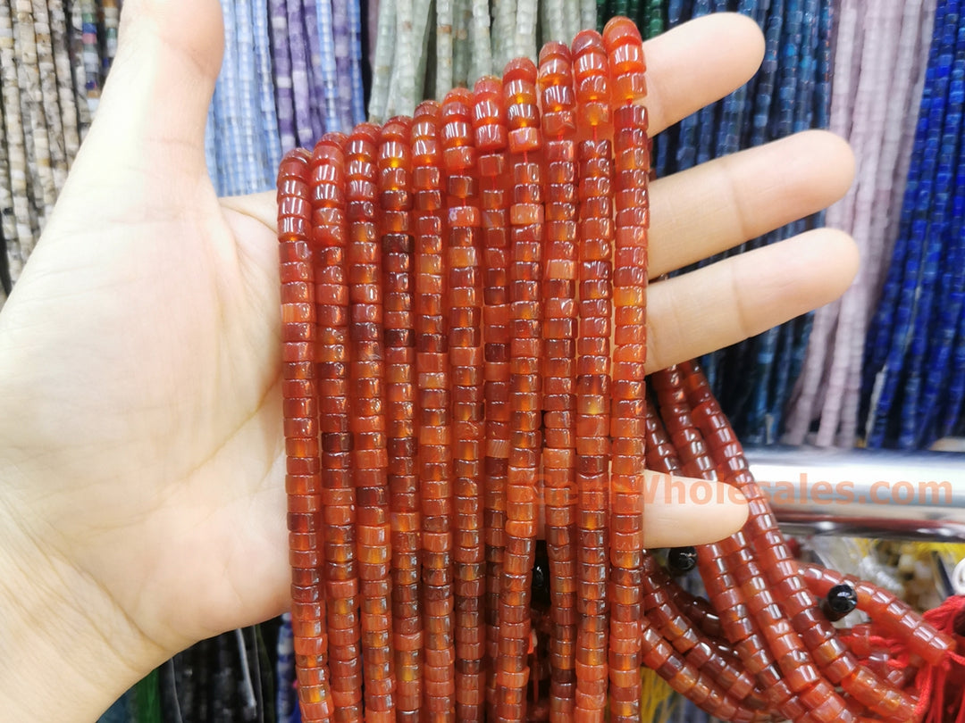 15.5" 3x6mm Carnelian gemstone Heishi beads