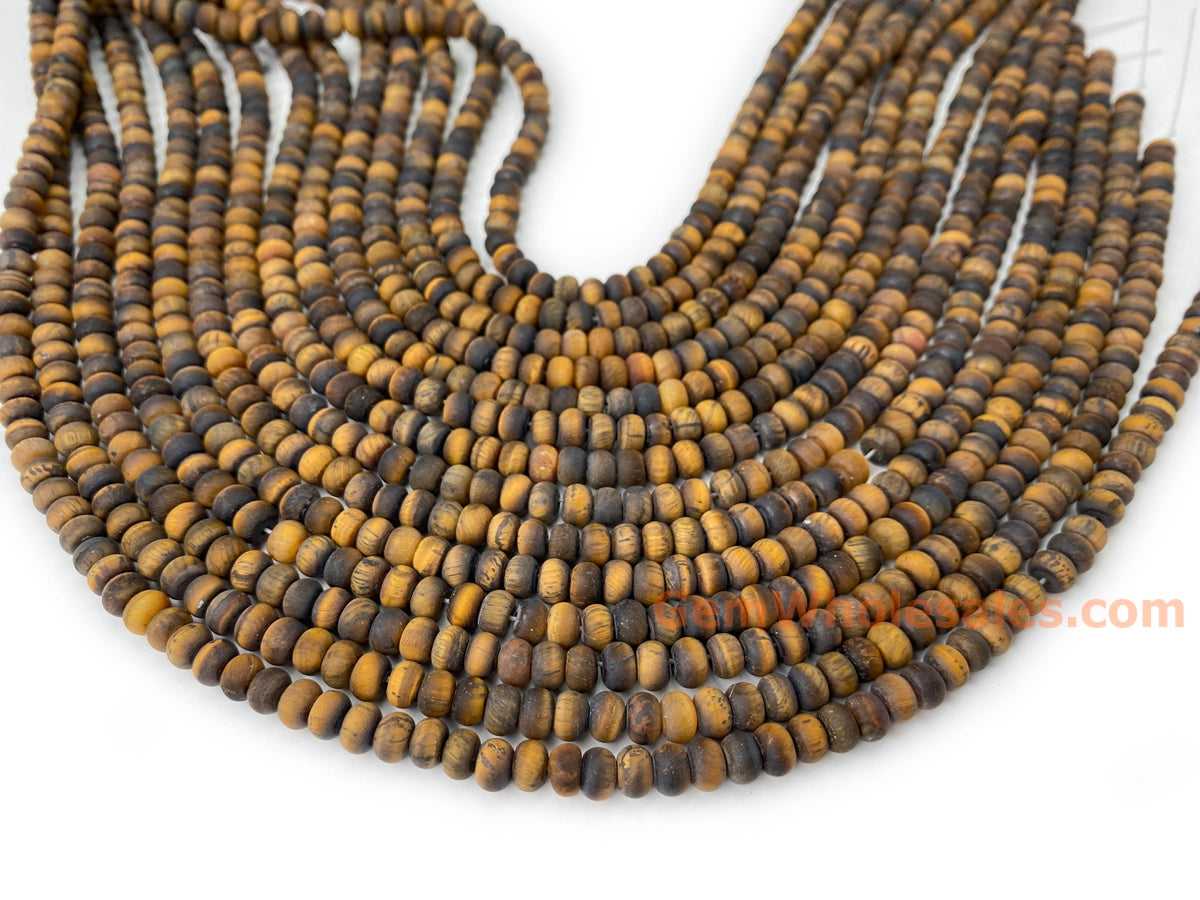 15.5" 4x6mm Matte/frosted yellow tiger eye roundel/rondelle beads