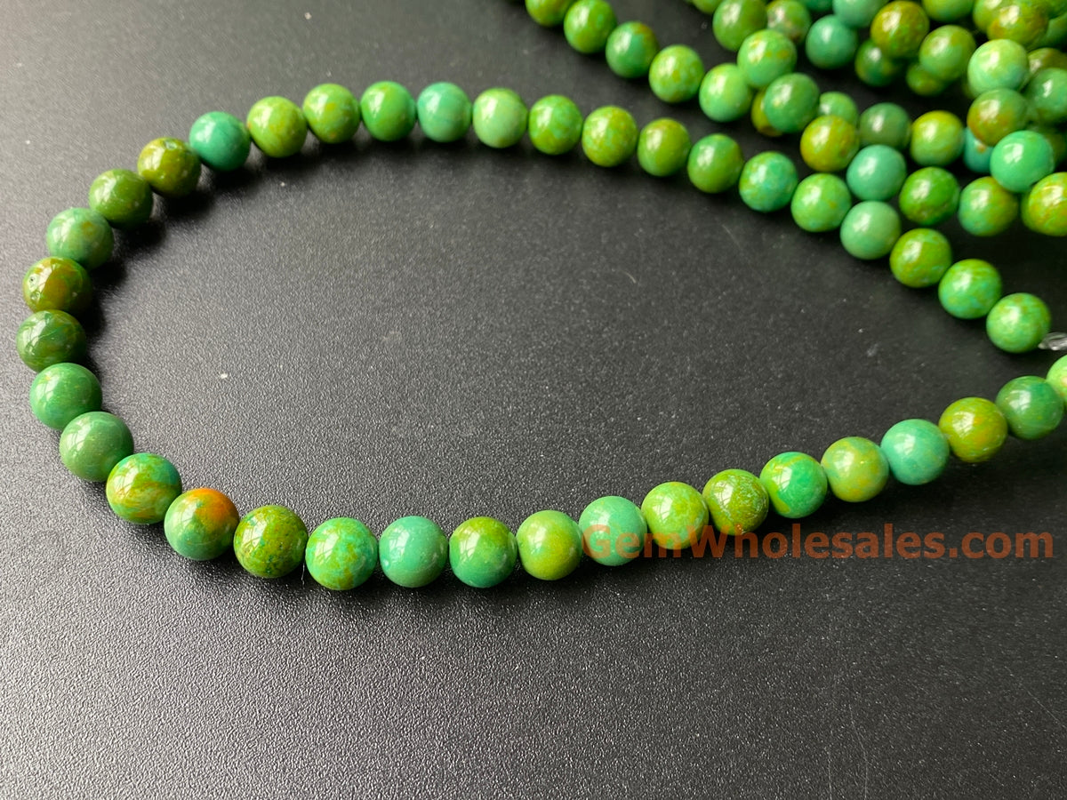 15" 6mm/8mm yellow green howlite turquoise round beads