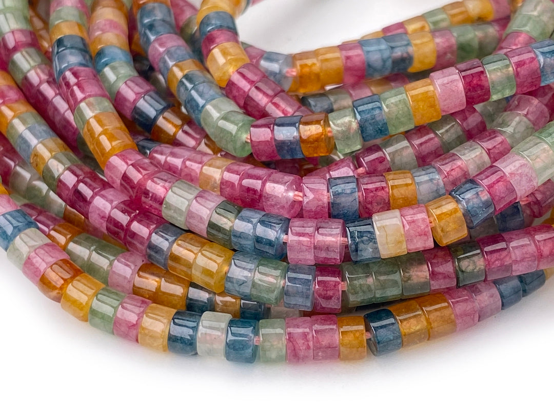 15" 2x4mm Red green Yellow multi color Dyed jade Heishi jewelry beads