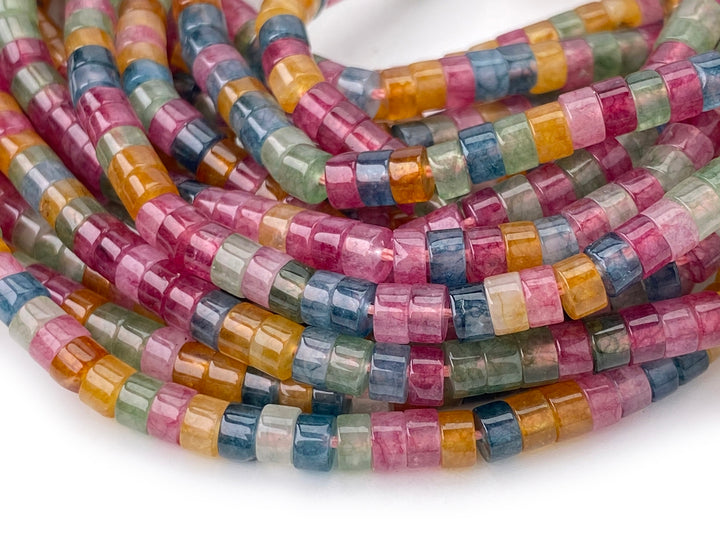 15" 2x4mm Red green Yellow multi color Dyed jade Heishi jewelry beads