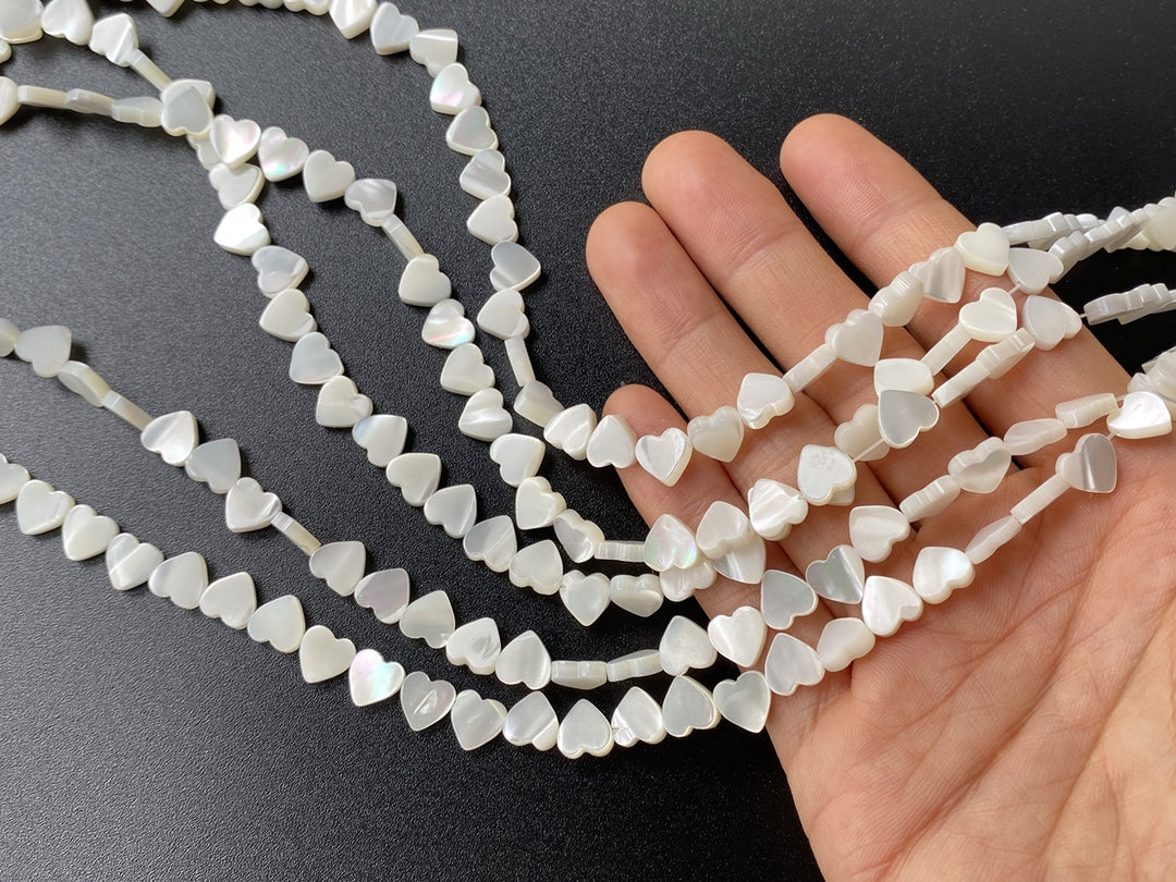 15.5" 8mm Natural white mother of pearl/MOP flat heart Beads