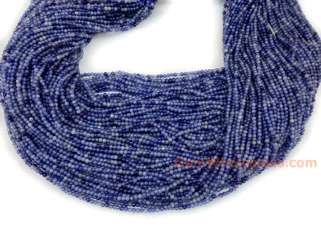 15" 2mm Natural blue aventurine stone round beads