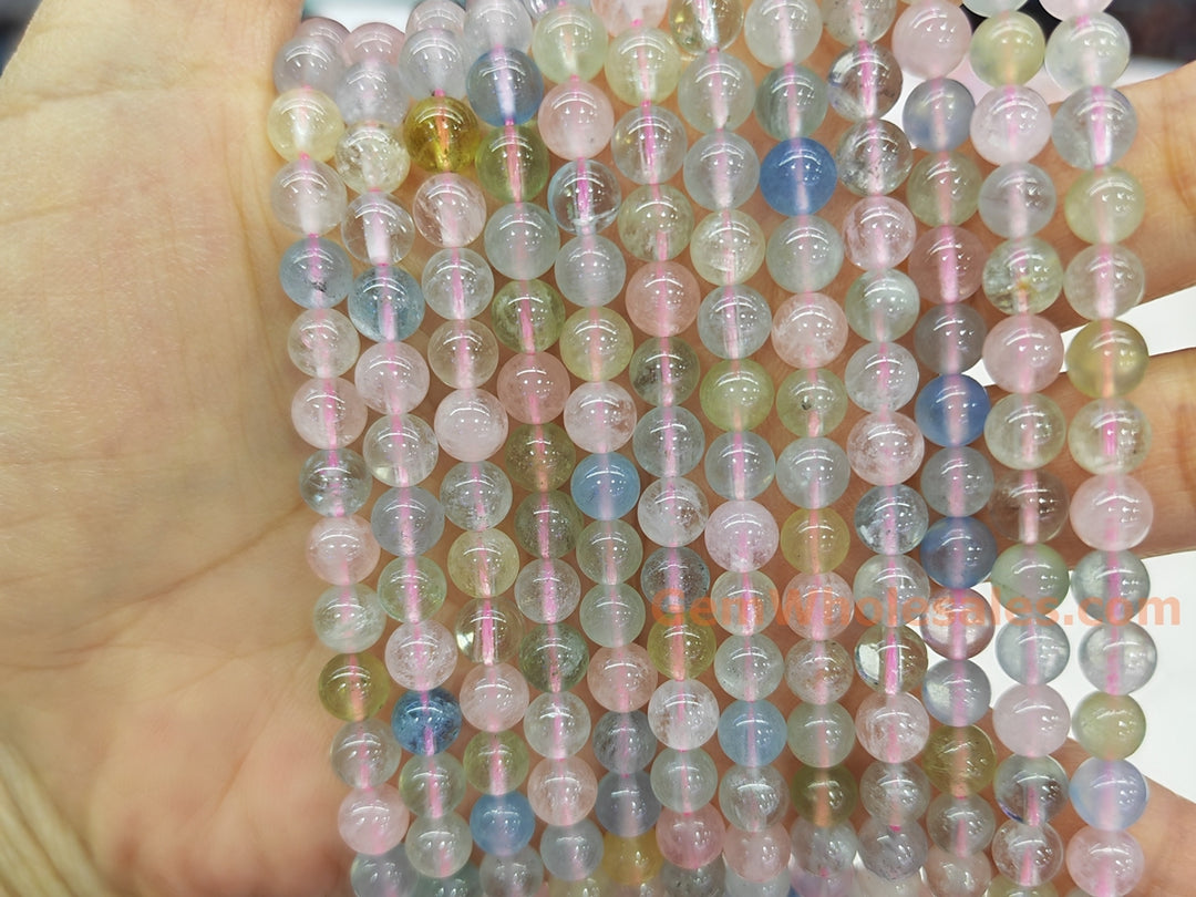 15.5" 6mm Natural Morganite multi color Round Beads, AAA grade