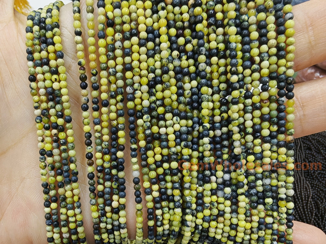 15.5" 2mm Natural yellow turquoise round jewelry beads