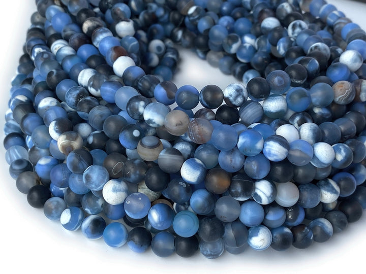 15" 8mm matte grey blue Dream Fire agate round beads
