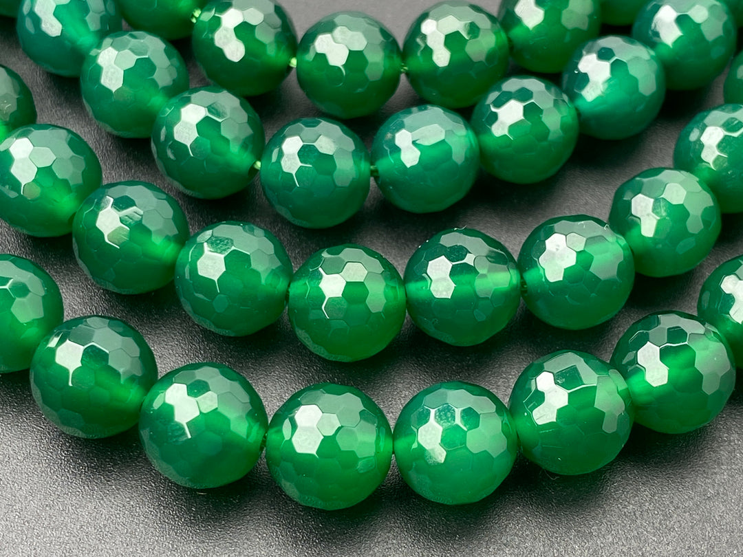 8mm green Agate Round faceted jewelry beads, 15"