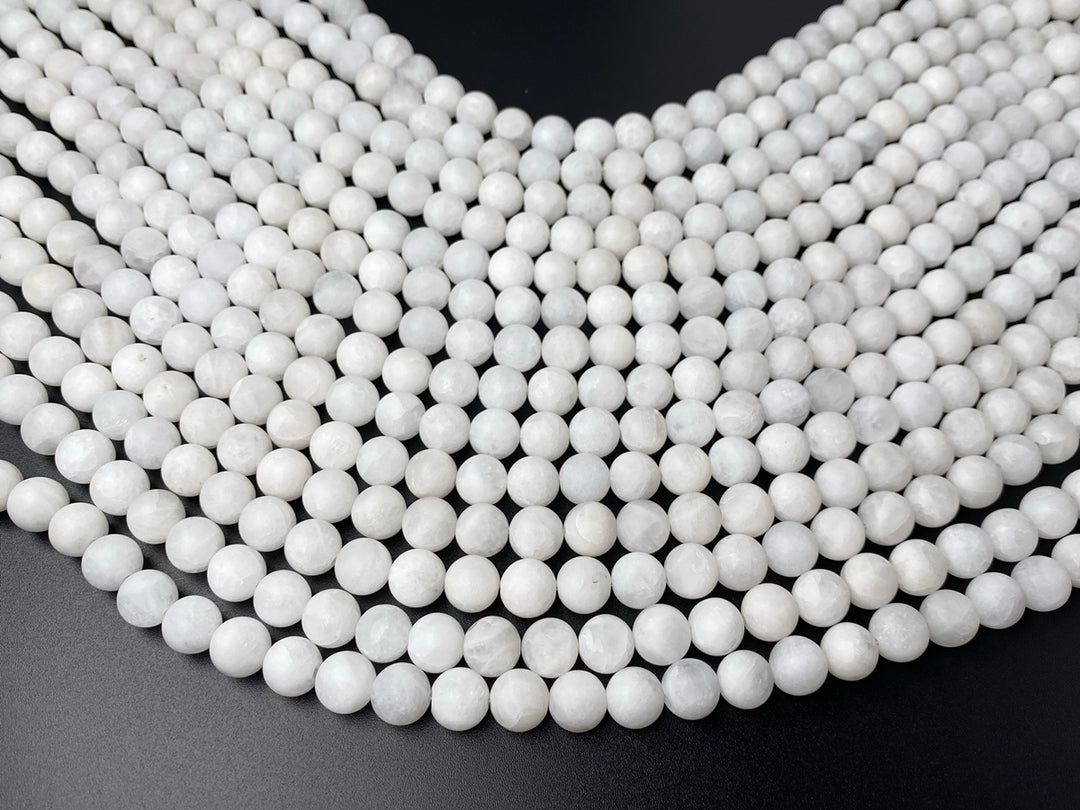 15" natural 10mm matte crack white jade Round beads