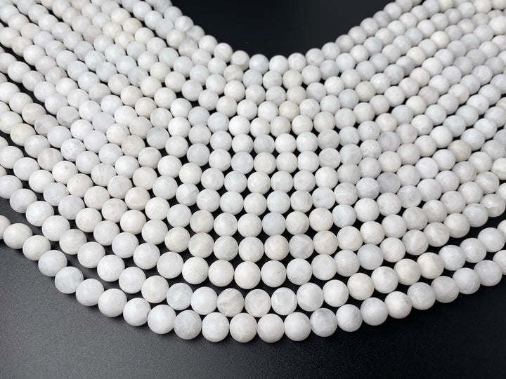 15" natural 10mm matte crack white jade Round beads