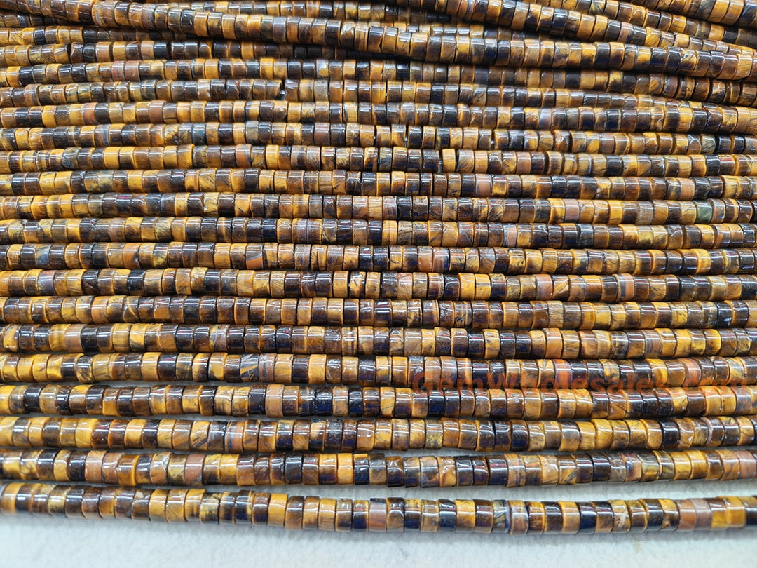 15.5" 3x6mm Natural yellow tiger eye stone heishi tube beads