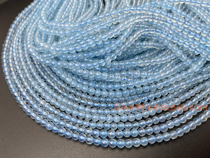 15.5" 4mm A Natural Aquamarine round beads, milky light blue beads