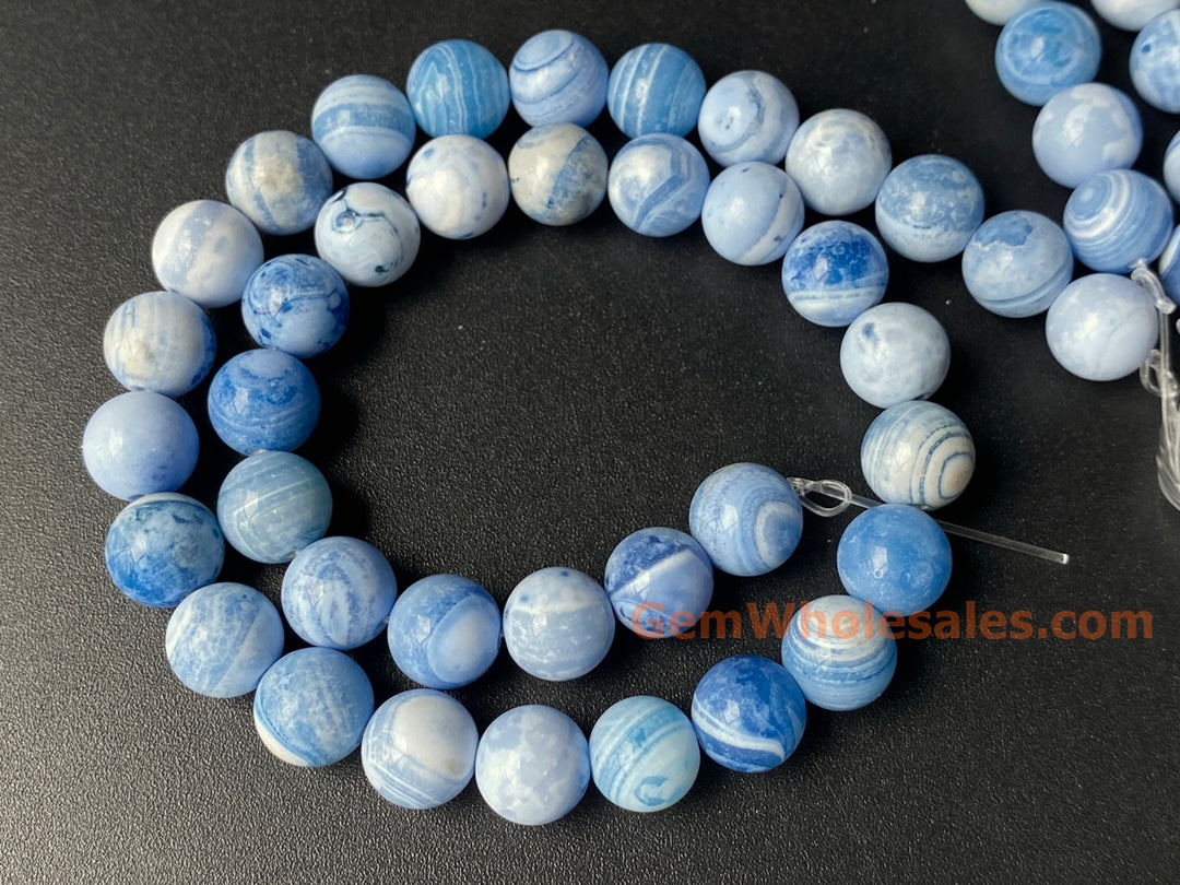 10mm white blue Dream Fire agate round beads, 15"