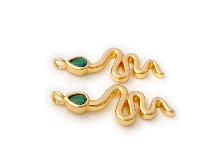5PCS 9x25mm gold plated brass snake charms, jewelry findings