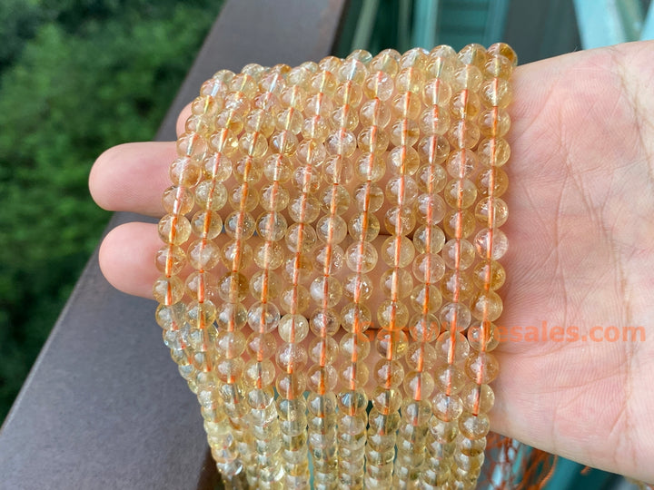Perles rondes en citrine naturelle de 6 mm, 15,5 pouces, pierre précieuse, pierre semi-précieuse, quartz jaune