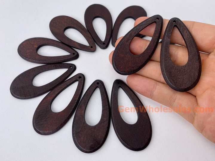 60x29mm Coffee brown Wooden teardrop pendant, charms, 10pcs