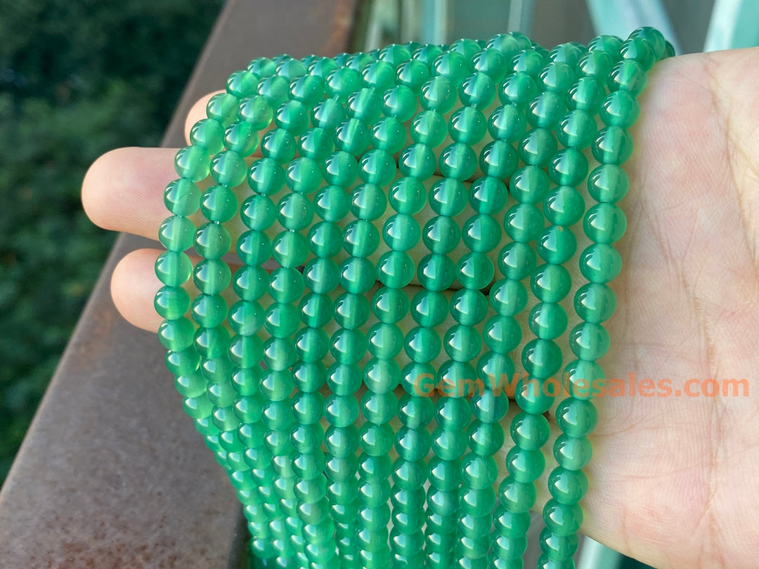 14.5" 6mm light green Agate Round beads Gemstone