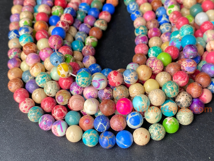 6mm red green blue multi color emperor jasper round beads, 15.5"