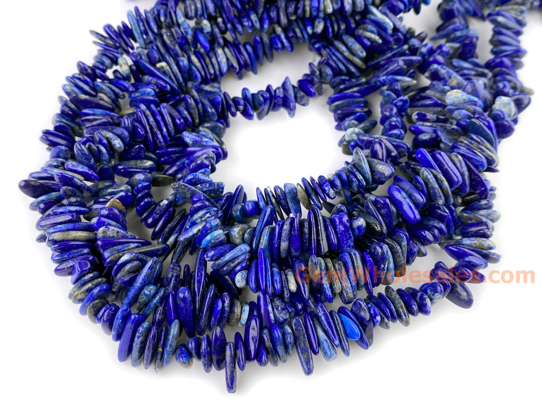 15.5" 9~18mm natural Lapis lazuli stone tooth chips beads, spike