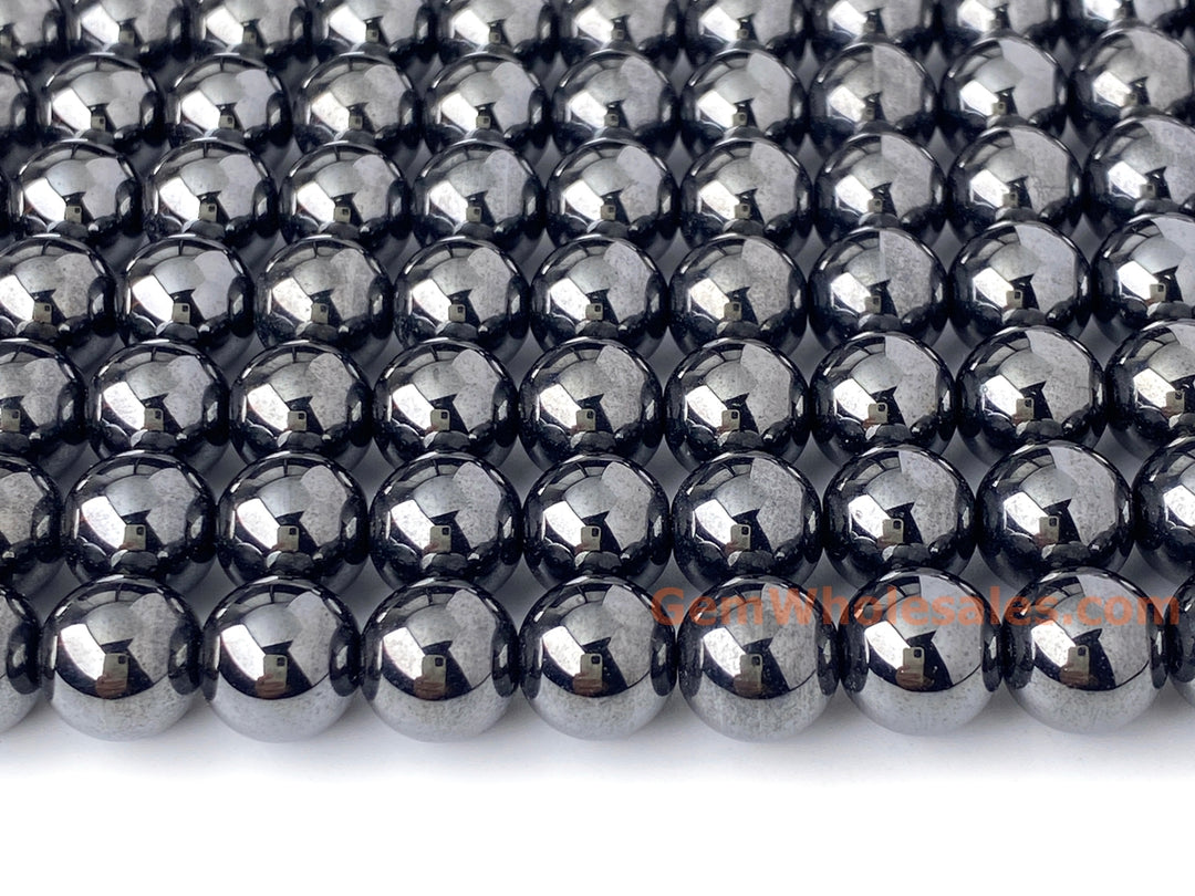Magnetic hematite stone 6mm/8mm/10mm round beads, 15.5"