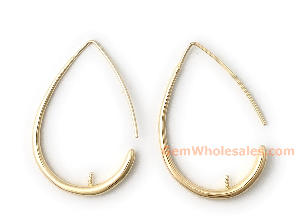 2PCS 36x26mm gold plated brass teardrop earring hoops findings