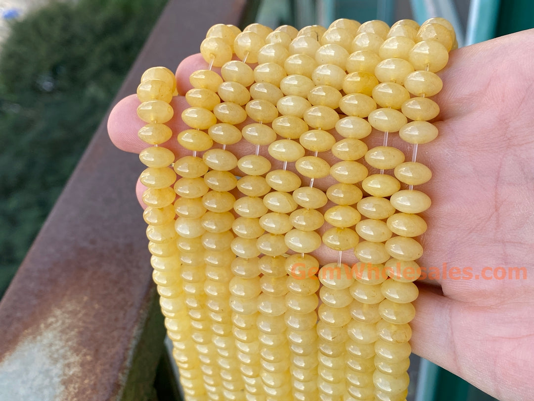 15.5" 8x4mm Natural yellow jade rondelle beads,disc beads, roundel beads 8x4mm