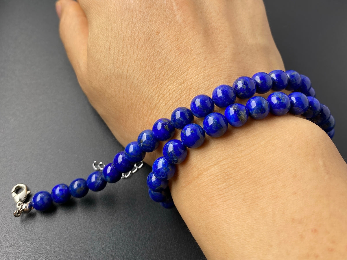 16" 8mm AA Natural Lapis lazuli stone round beads necklace, gift for him