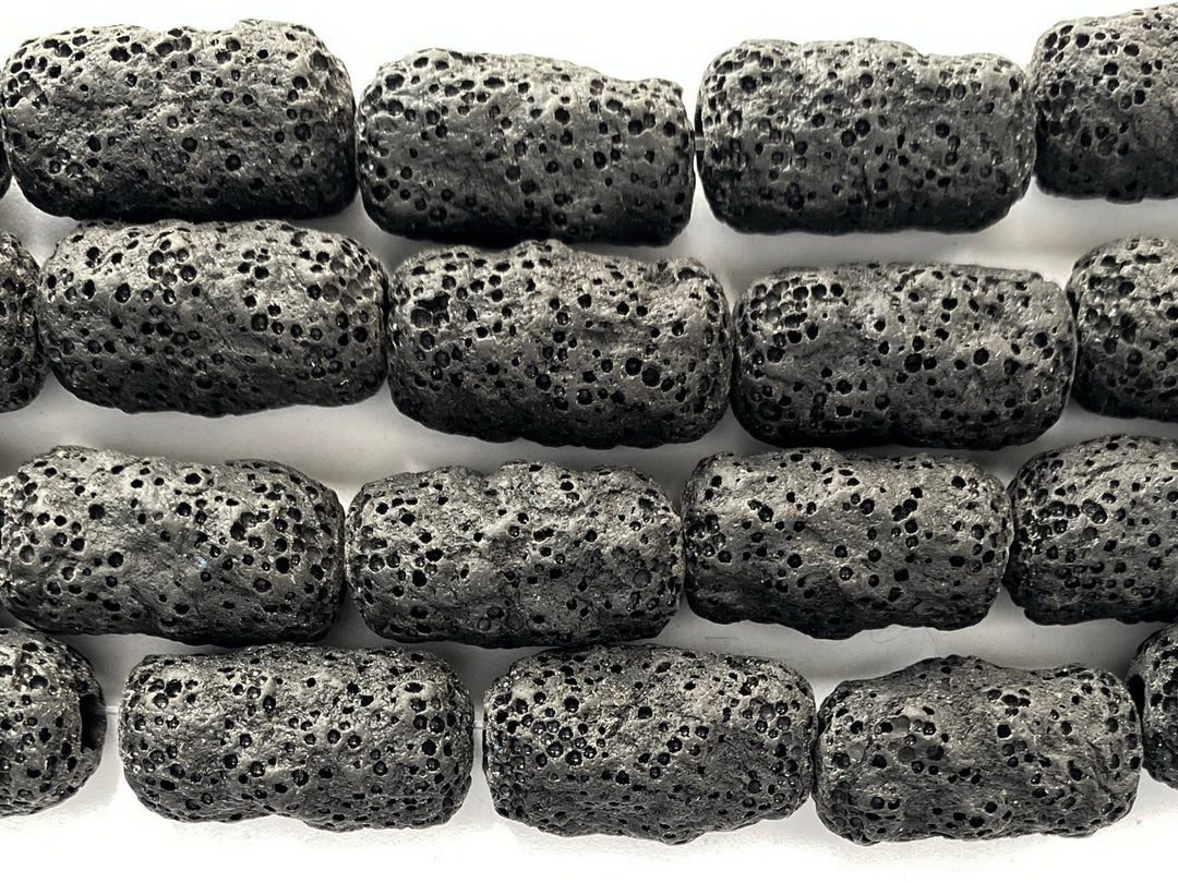 15" 11x20mm black Lava long Tube Gemstone beads