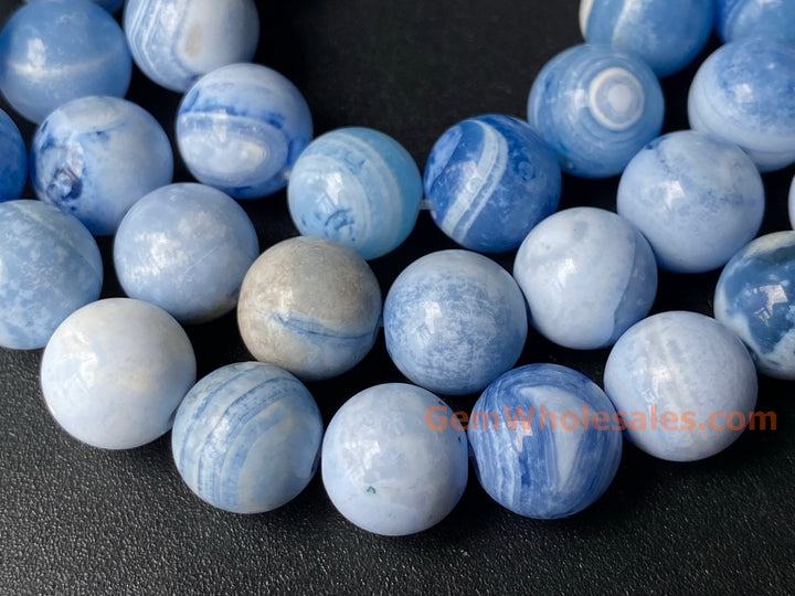 10mm white blue Dream Fire agate round beads, 15"