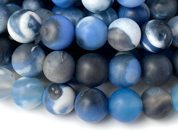 15" 8mm matte grey blue Dream Fire agate round beads