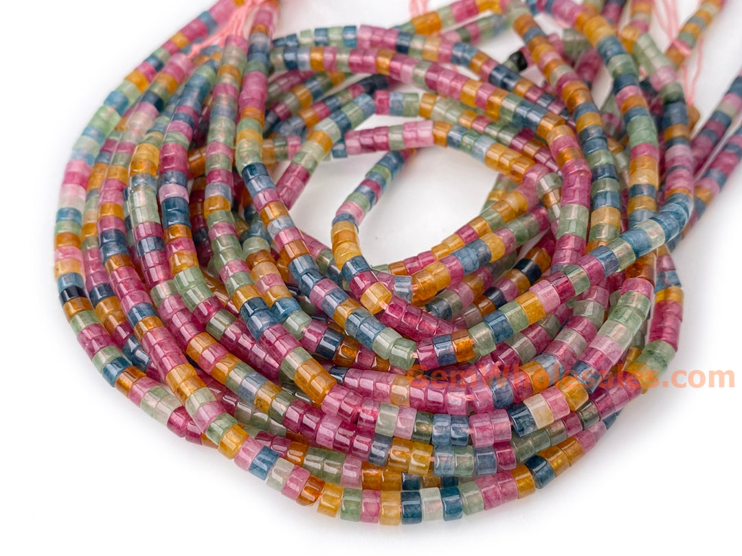 15" 2x4mm Red green Yellow multi color Dyed jade Heishi jewelry beads