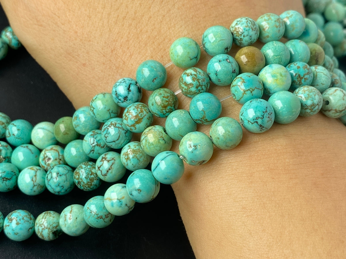 15" 8mm Turquoise greenish Blue howlite round beads