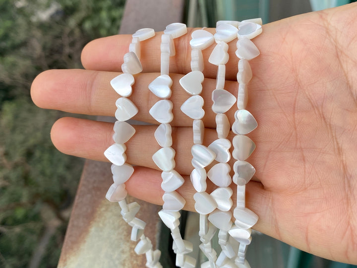 15.5" 8mm Natural white mother of pearl/MOP flat heart Beads