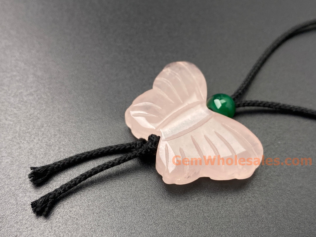 28x38mm big natural Rose quartz butterfly pendant handmade necklace