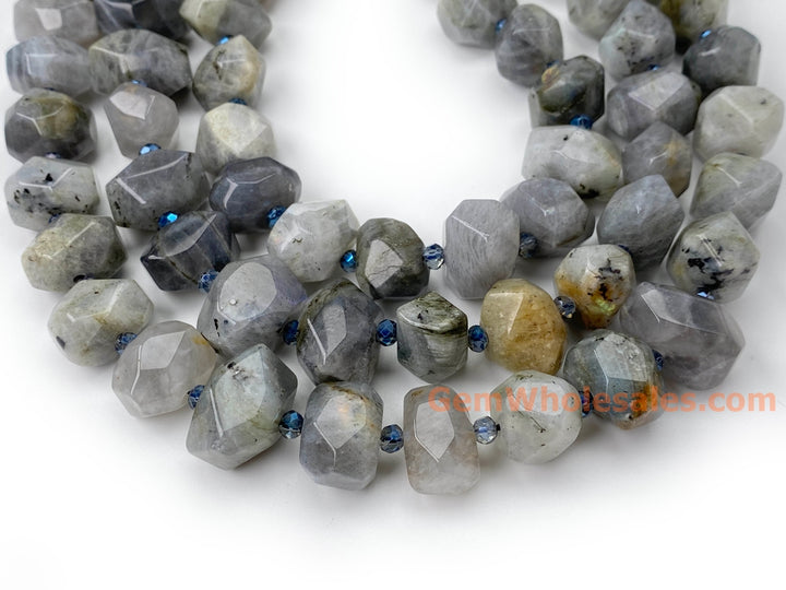 15" 15~20mm Natural labradorite faceted nugget pendant beads
