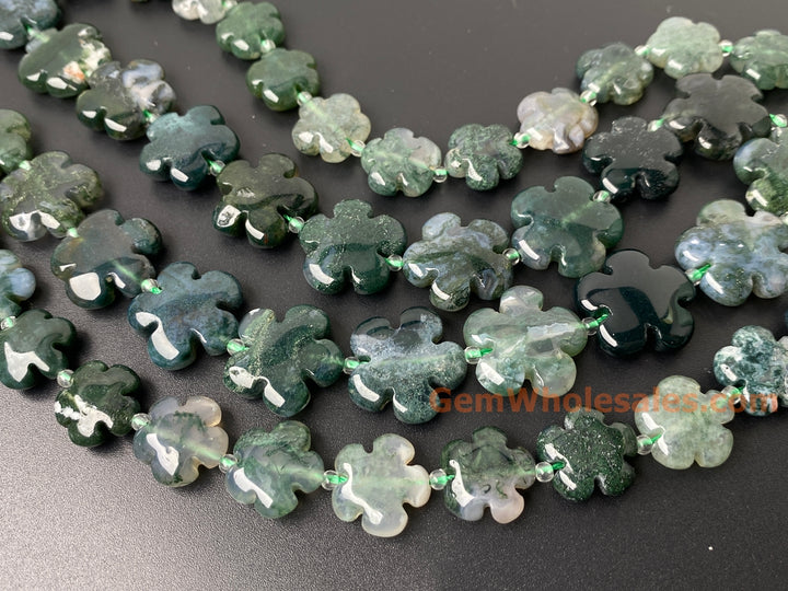 15" 15mm/20mm natural green moss Agate flower Gemstone beads