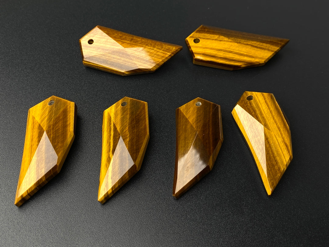 1PC 42x17mm AAA Natural yellow tiger eye faceted tiger tooth pendant