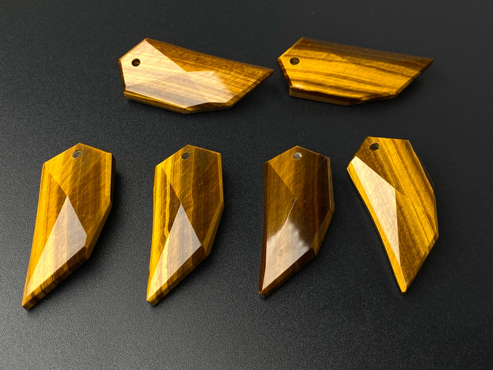 1PC 42x17mm AAA Natural yellow tiger eye faceted tiger tooth pendant
