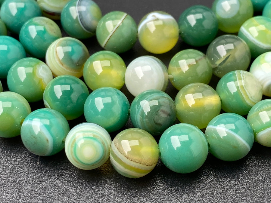 15" 8mm Mix Green stripe agate round semi precious stone beads