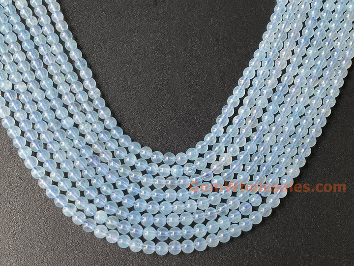Perles rondes en aigue-marine naturelle de 4 mm, 15,5 pouces, perles bleu clair laiteux