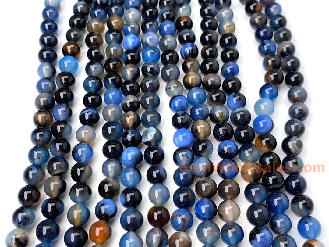 15" 10mm Dream brown blue Fire agate round beads