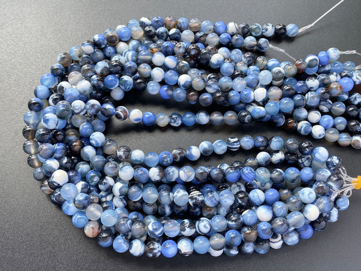 15.5" 8mm Dream grey blue Fire agate round beads, with special stripe