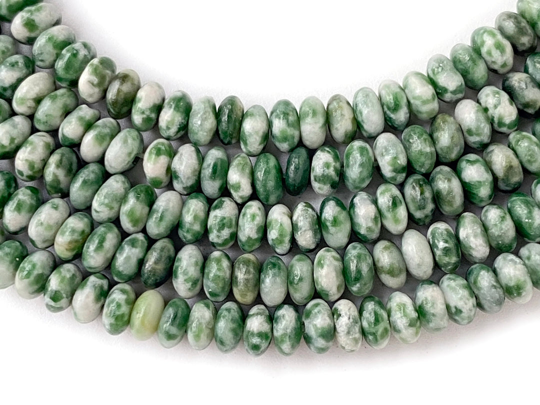 15.5" 2x4mm Natural green spot stone rondelle beads, roundel beads
