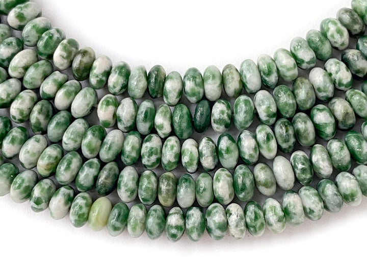 15.5" 2x4mm Natural green spot stone rondelle beads, roundel beads