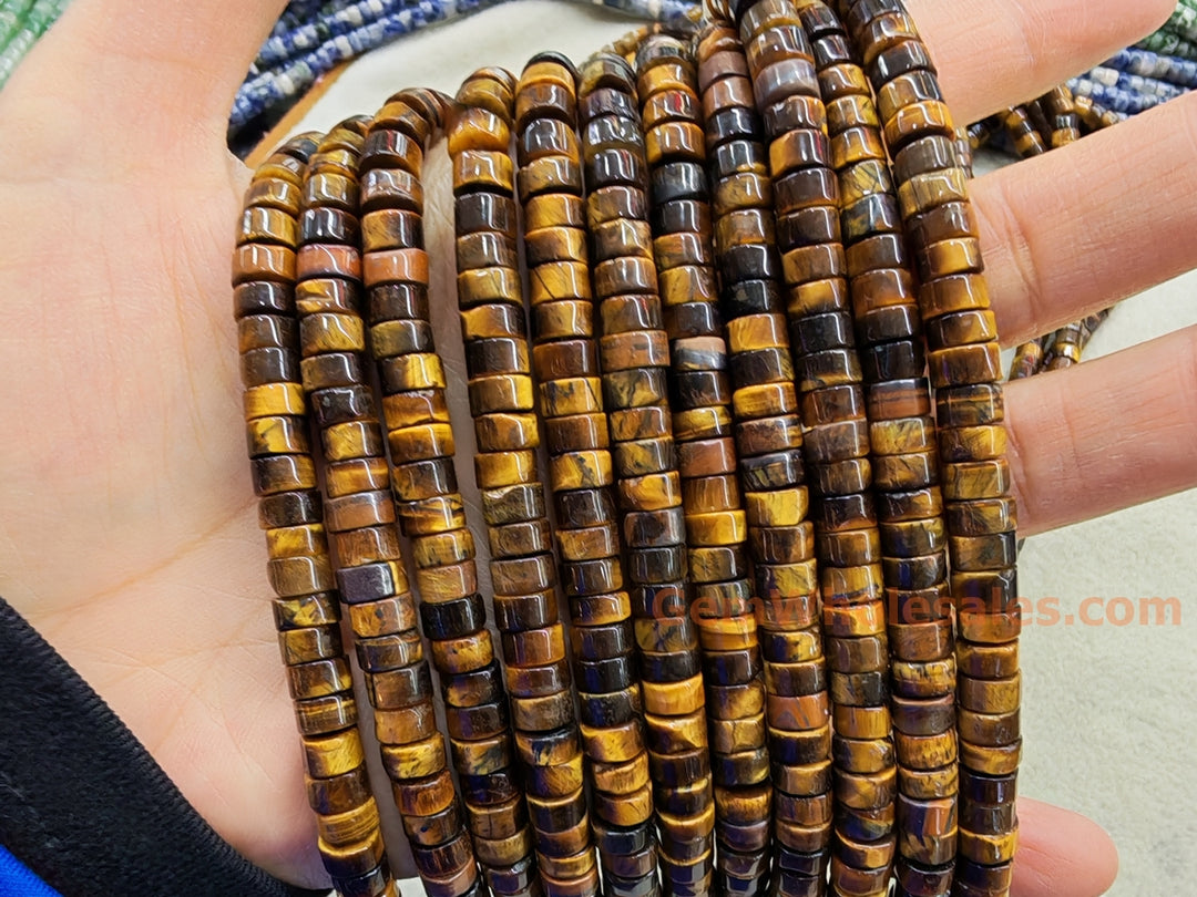 15.5" 3x6mm Natural yellow tiger eye stone heishi tube beads