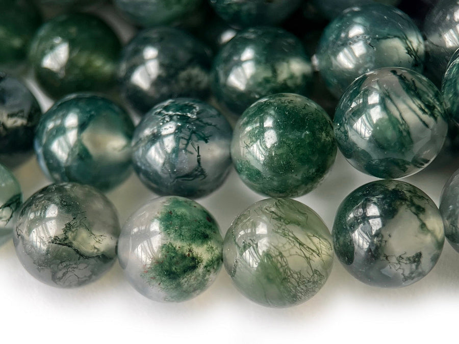 15" AA 8mm natural green moss Agate Round beads