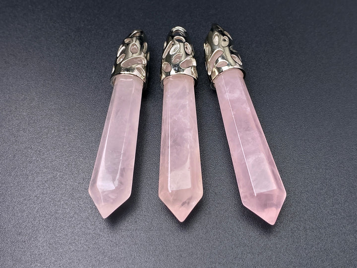 1PC 10x58mm natural rose quartz Crystal Point Pendant, Hexagonal Wand