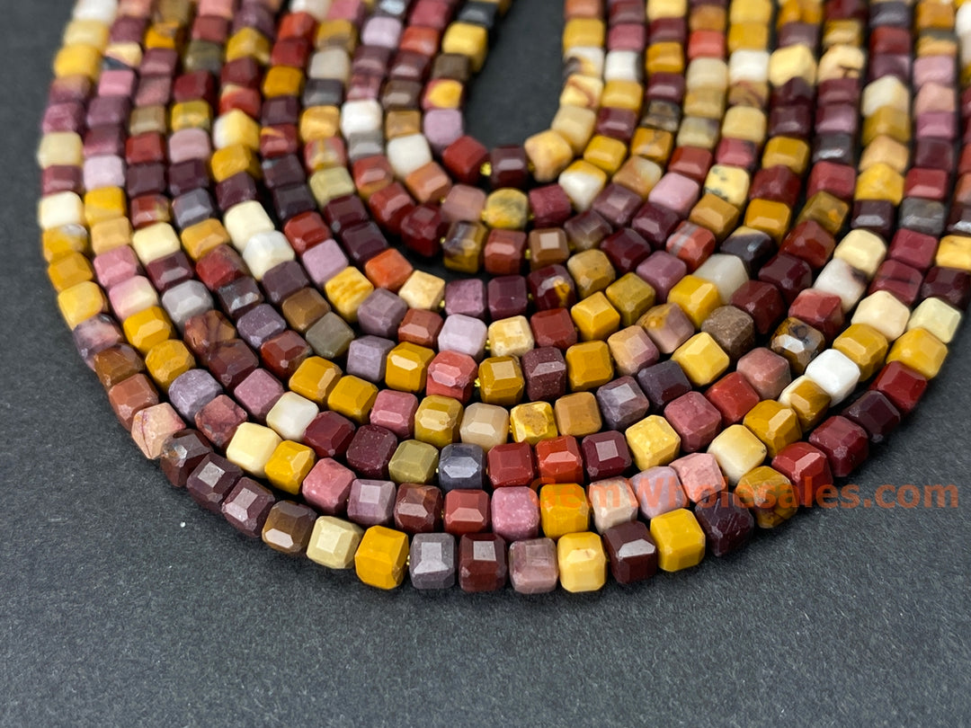 15.5" 3mm Natural mookaite/moukite stone faceted cube beads